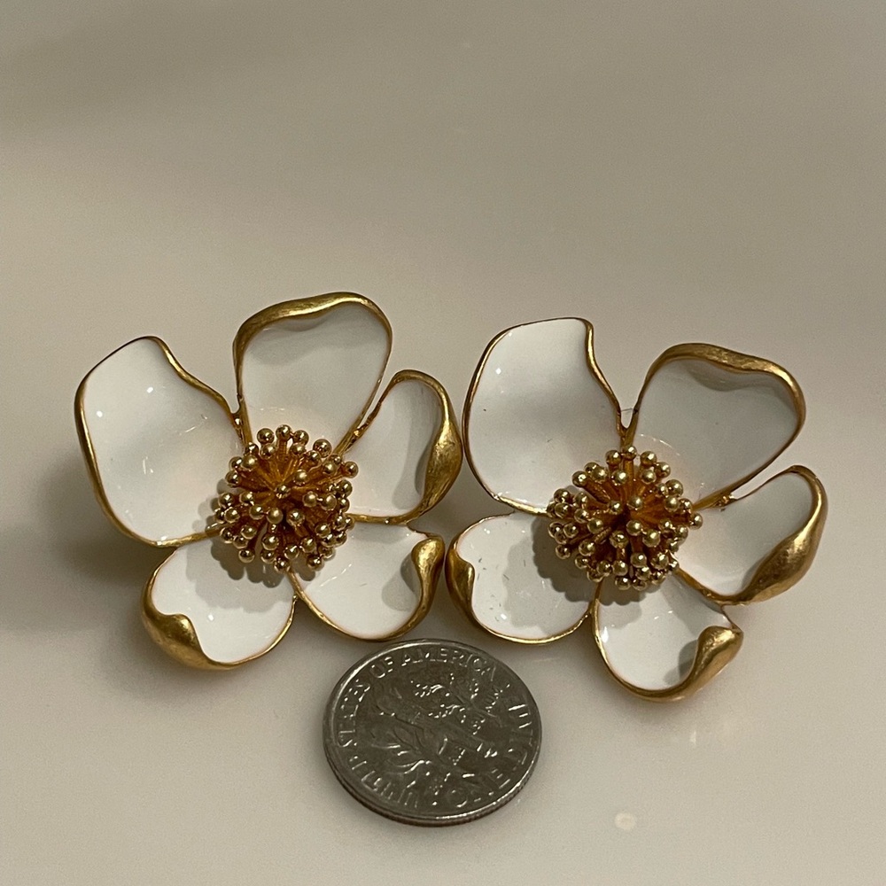 Elegant Gold and White Floral Earrings